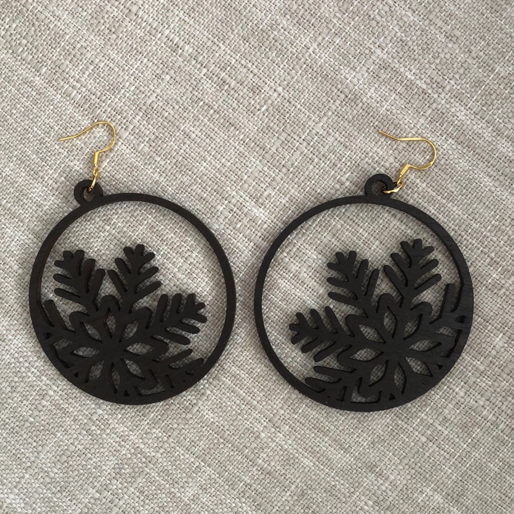 Gold plated Sterling Silver Wooden Snowflake Earrings